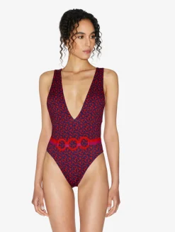 La Perla Bañador Con Cinturón De Color Rojo Y Azul
