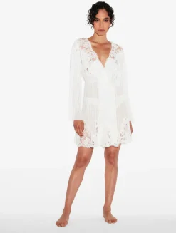 La Perla Bata Corta De Color Roto Con Encaje Leavers De Algodón