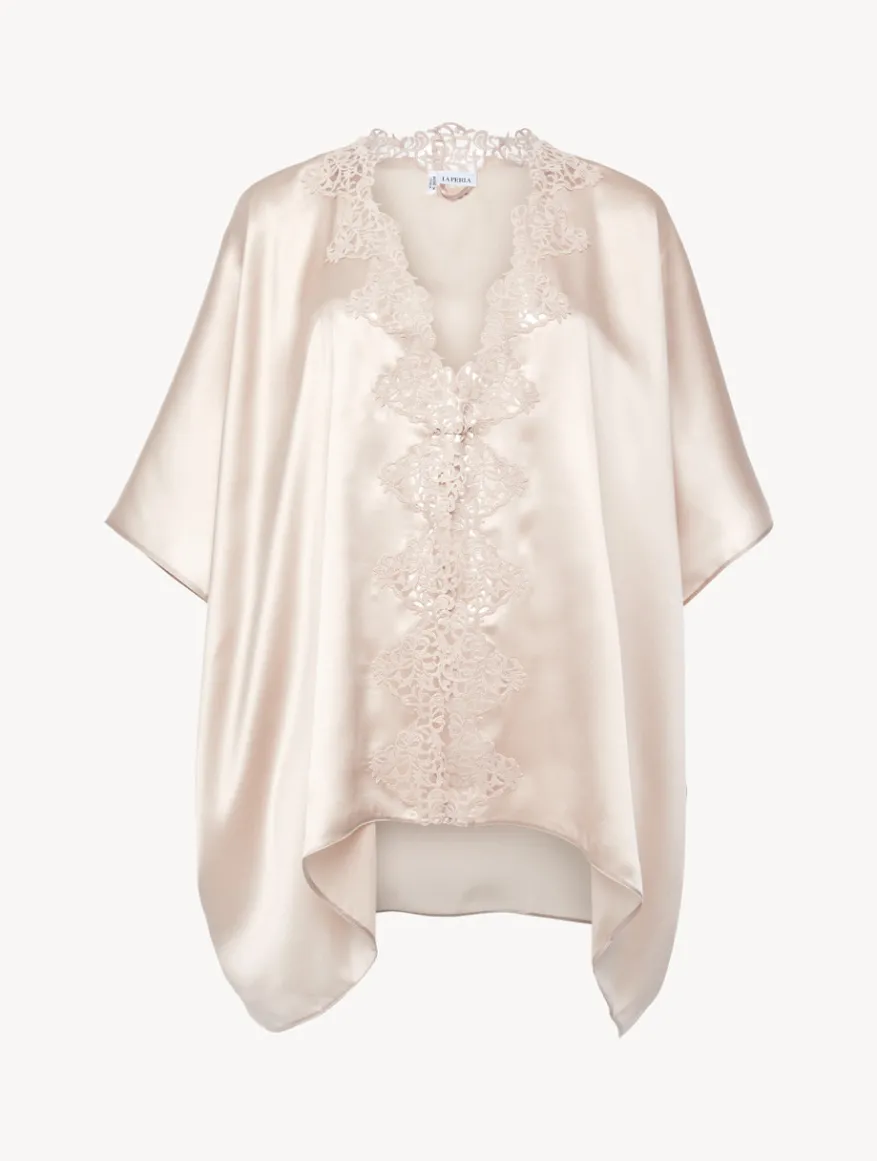 La Perla Bata Corta En Seda Beige Rosada