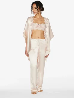 La Perla Bata Corta En Seda Beige Rosada