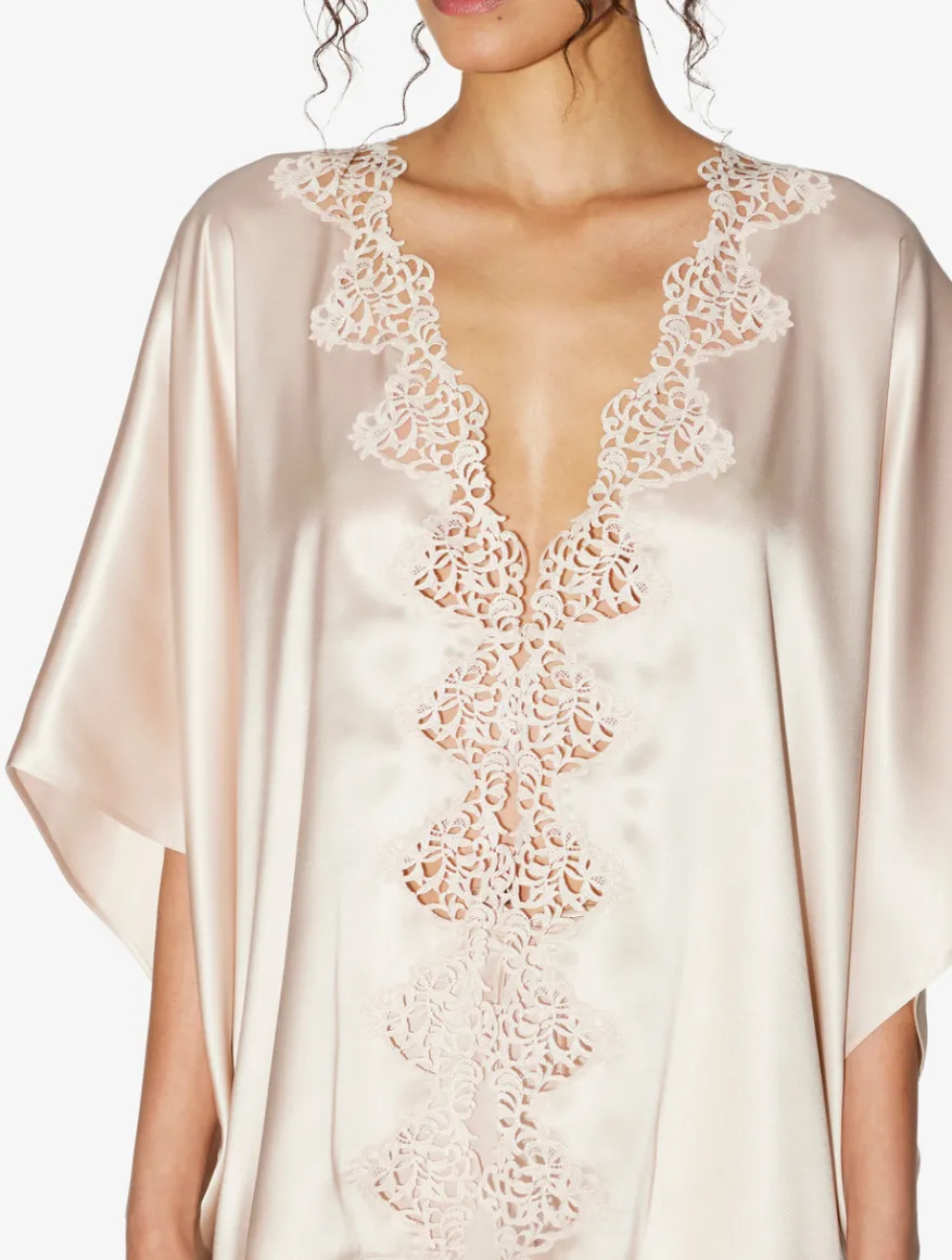 La Perla Bata Corta En Seda Beige Rosada