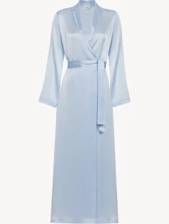 La Perla Bata Larga De Seda Azul Celeste