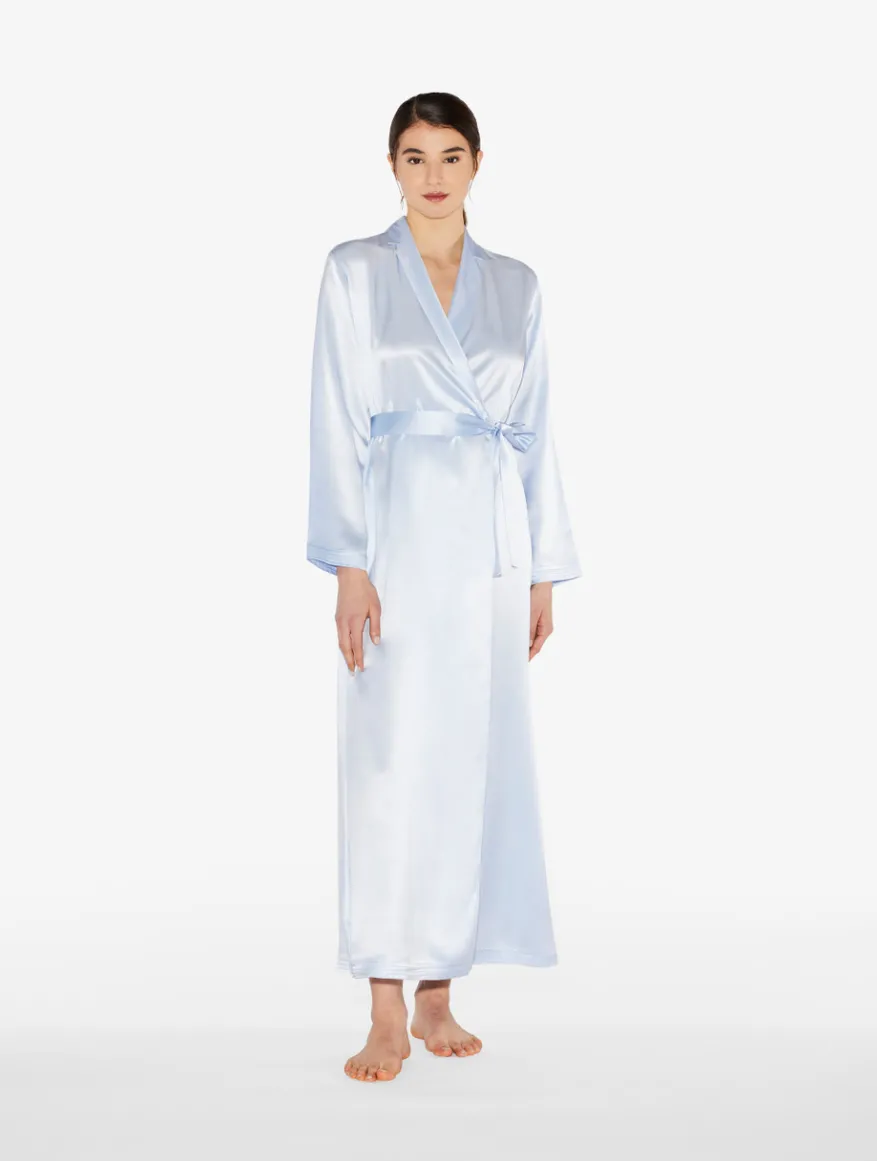 La Perla Bata Larga De Seda Azul Celeste
