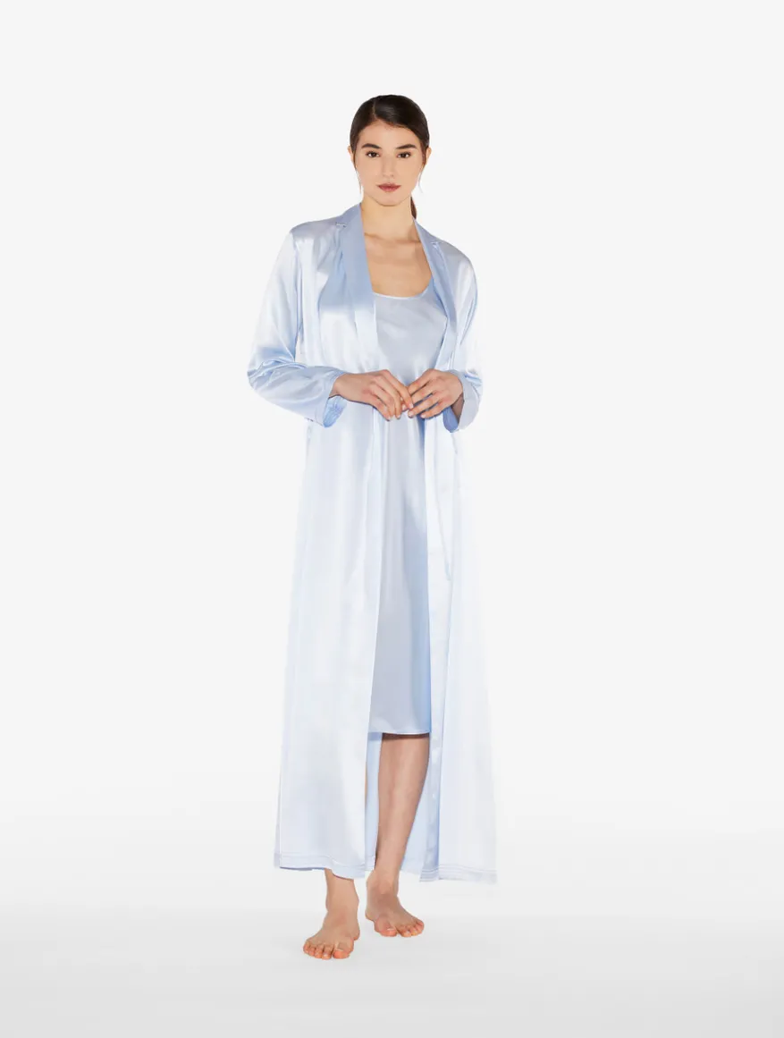 La Perla Bata Larga De Seda Azul Celeste