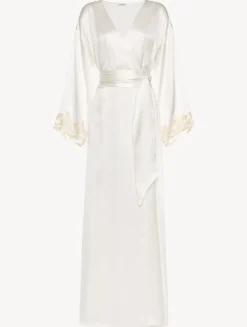 La Perla Bata Larga De Seda Blanca Con Frastaglio Marfil