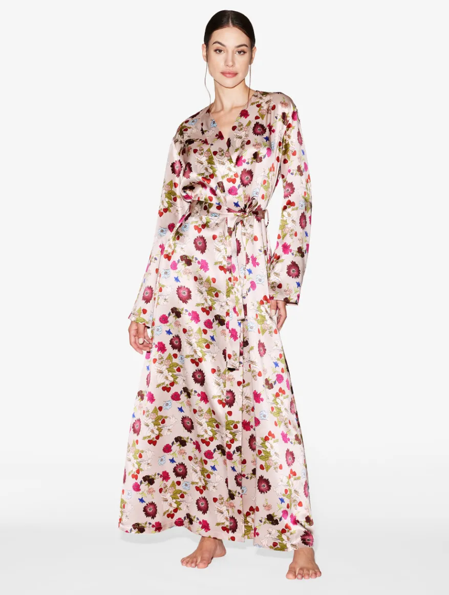 La Perla Bata Larga De Seda Con Estampado De Flores