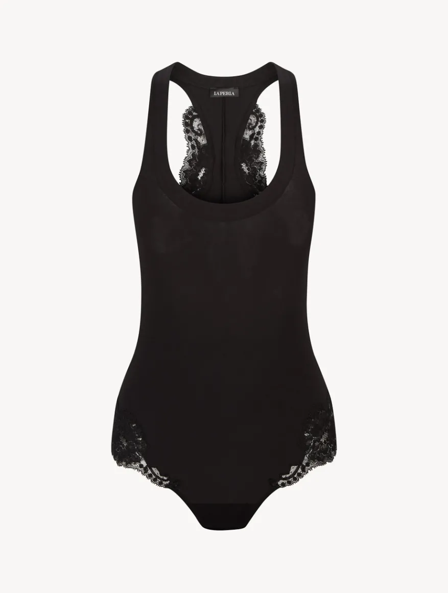 La Perla Body Con Espalda Nadadora De Algodón Negro