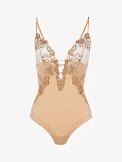 La Perla Body De Lycra Con Tul Bordado Beige