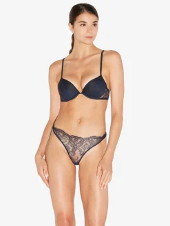 La Perla Braguita Brasileña De Color Acero Y Negro Con Encaje Leavers