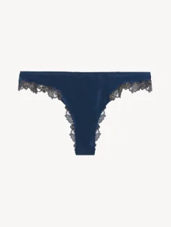 La Perla Braguita Brasileña De Seda Azul Oscuro Con Frastaglio Color Plata