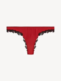 La Perla Braguita Brasileña De Seda Roja Con Frastaglio Color Negro