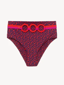 La Perla Braguita De Bikini De Cintura Alta Con Cinturón De Color Rojo Y Azul
