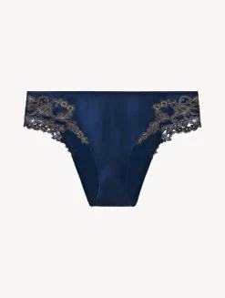 La Perla Braguita Talle Medio De Seda Azul Oscuro Con Frastaglio Color Plata