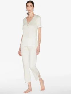 La Perla Camiseta De Pijama En Modal Con Tul Bordado Blanquecino