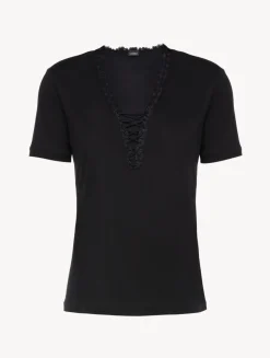 La Perla Camiseta De Pijama En Modal Con Tul Bordado Negro