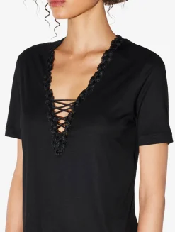 La Perla Camiseta De Pijama En Modal Con Tul Bordado Negro