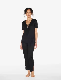 La Perla Camiseta De Pijama En Modal Con Tul Bordado Negro