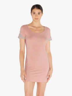 La Perla Camisón Corto Acanalado En Mezcla De Cachemir De Color Blush Clay Con Frastaglio