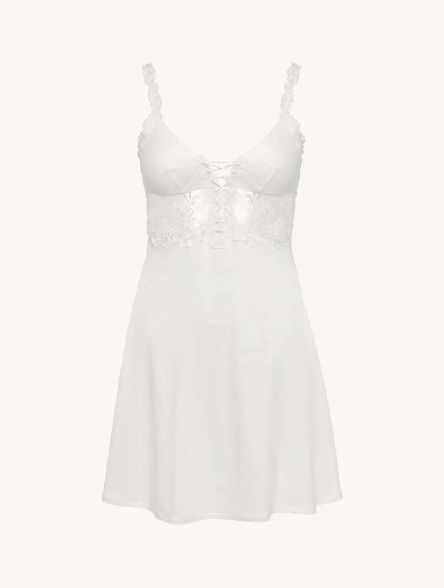 La Perla Camisón De Modal Blanquecino Con Tul Bordado