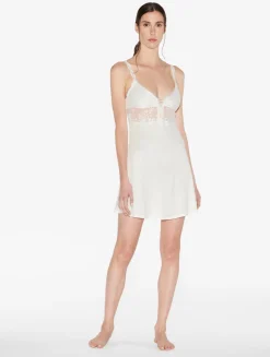 La Perla Camisón De Modal Blanquecino Con Tul Bordado