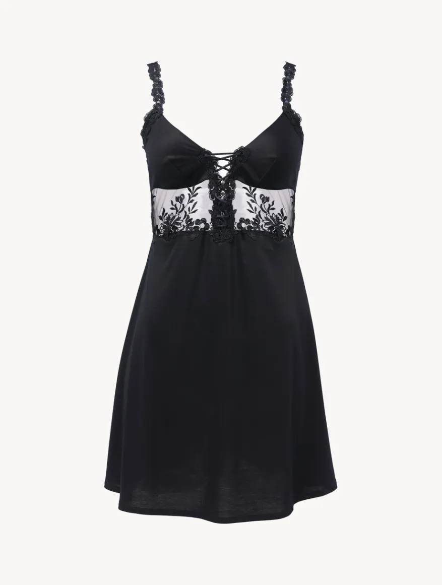 La Perla Camisón De Modal Negro Con Tul Bordado