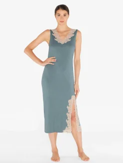 La Perla Camisón Largo Acanalado En Mezcla De Cachemir Sleepy Dream Con Frastaglio