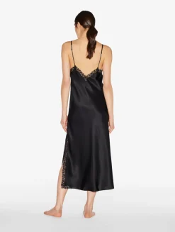 La Perla Camisón Largo De Seda Negra Con Macramé