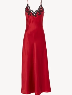 La Perla Camisón Largo De Seda Roja Con Frastaglio