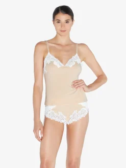 La Perla Camisola Acanalada En Mezcla De Cachemir De Color Halo Con Frastaglio