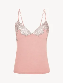 La Perla Camisola Acanalada En Mezcla De Cachemir De Color Blush Clay Con Frastaglio