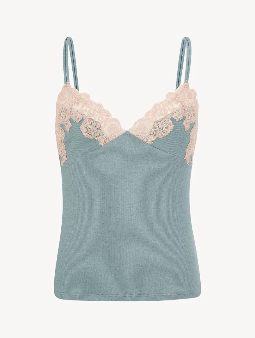La Perla Camisola Acanalada En Mezcla De Cachemir Sleepy Dream Con Frastaglio
