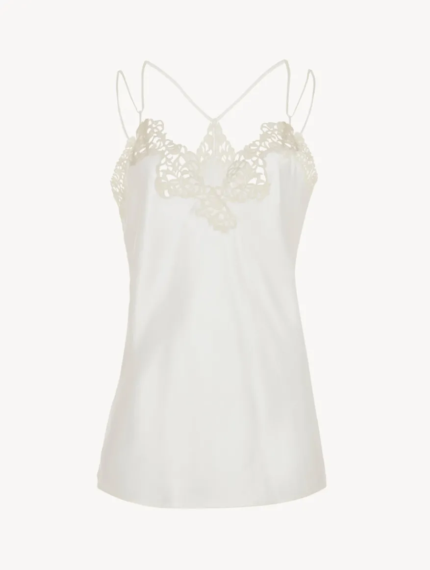 La Perla Camisola De Seda Blanquecina Con Macramé Frastaglio