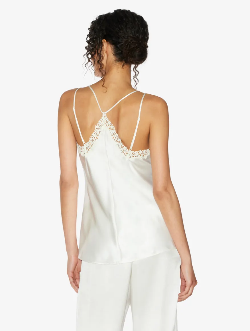 La Perla Camisola De Seda Blanquecina Con Macramé Frastaglio