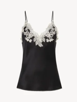 La Perla Camisola De Seda Negra Con Frastaglio Color Marfil