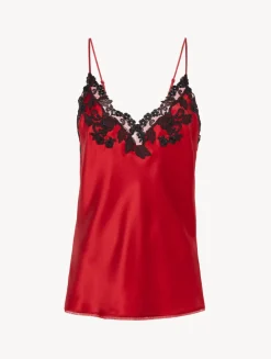 La Perla Camisola De Seda Roja Con Frastaglio Color Negro