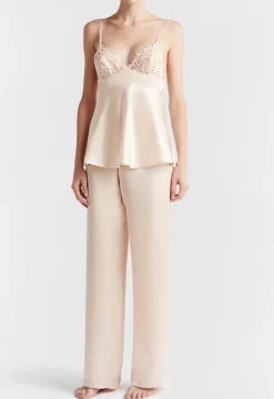 La Perla Camisola En Seda Beige Rosada Con Macramé Frastaglio