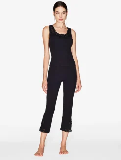 La Perla Pantalón Acanalado En Mezcla De Cachemir De Color Onyx Con Frastaglio