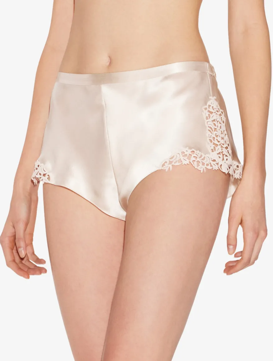 La Perla Pantalón Corto De Pijama Beige Rosado Con Macramé Frastaglio