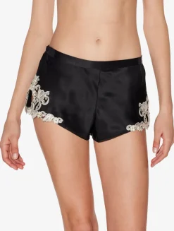 La Perla Pantalón Corto De Pijama Negro Con Frastaglio Color Marfil
