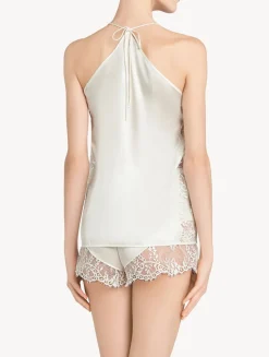 La Perla Pantalón Corto De Seda Blanquecino Con Ribetes De Encaje Leavers