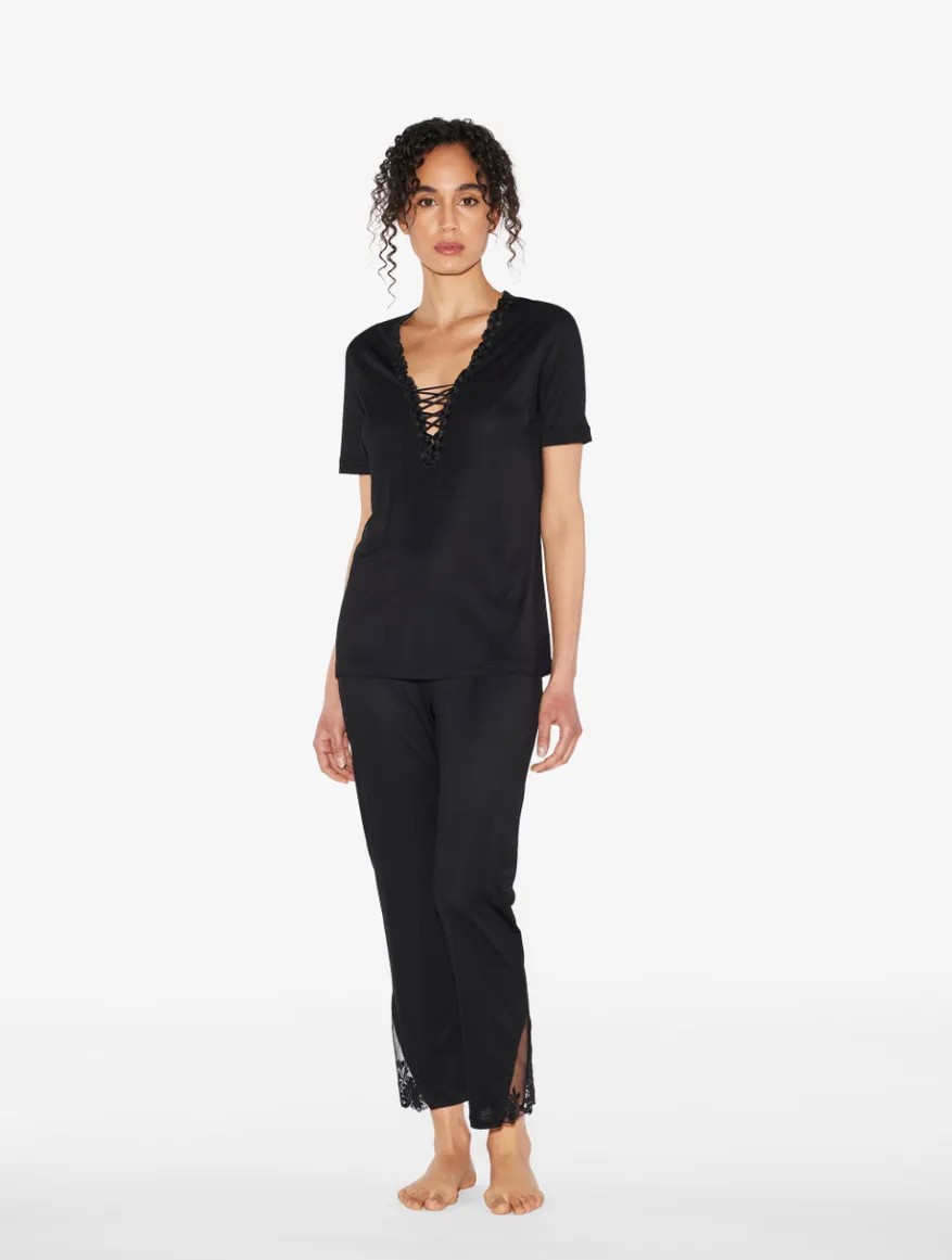 La Perla Pantalón De Pijama En Modal Con Tul Bordado Negro