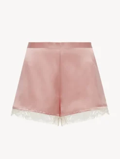 La Perla Pantalones Cortos De Seda Con Encaje Leavers De Color Rosa