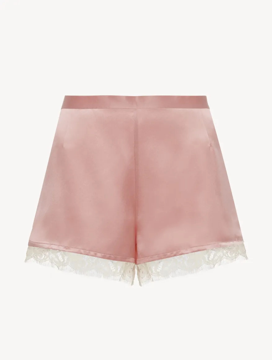 La Perla Pantalones Cortos De Seda Con Encaje Leavers De Color Rosa