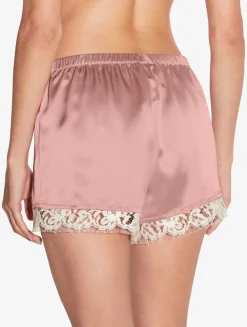 La Perla Pantalones Cortos De Seda Con Encaje Leavers De Color Rosa