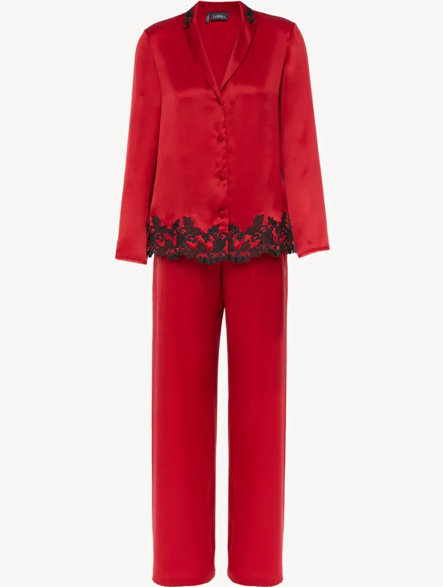 La Perla Pijama Con Frastaglio De Seda Roja