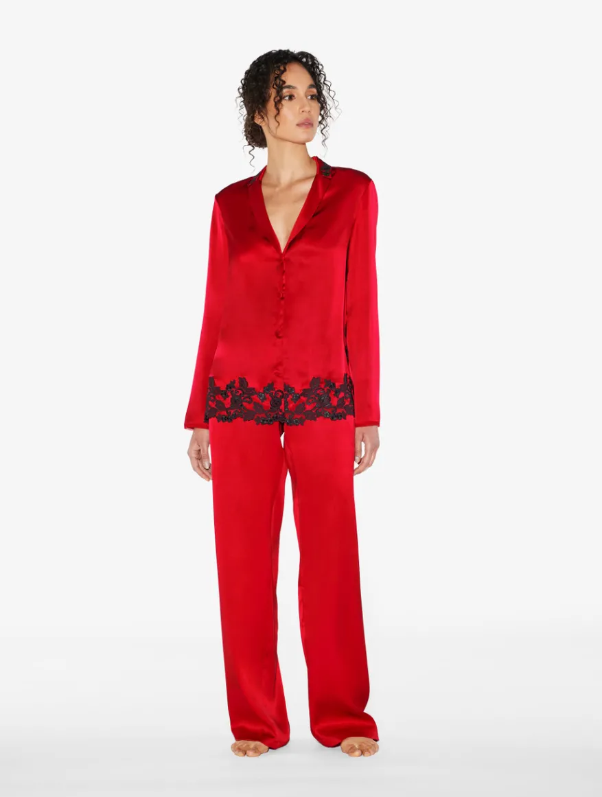 La Perla Pijama Con Frastaglio De Seda Roja
