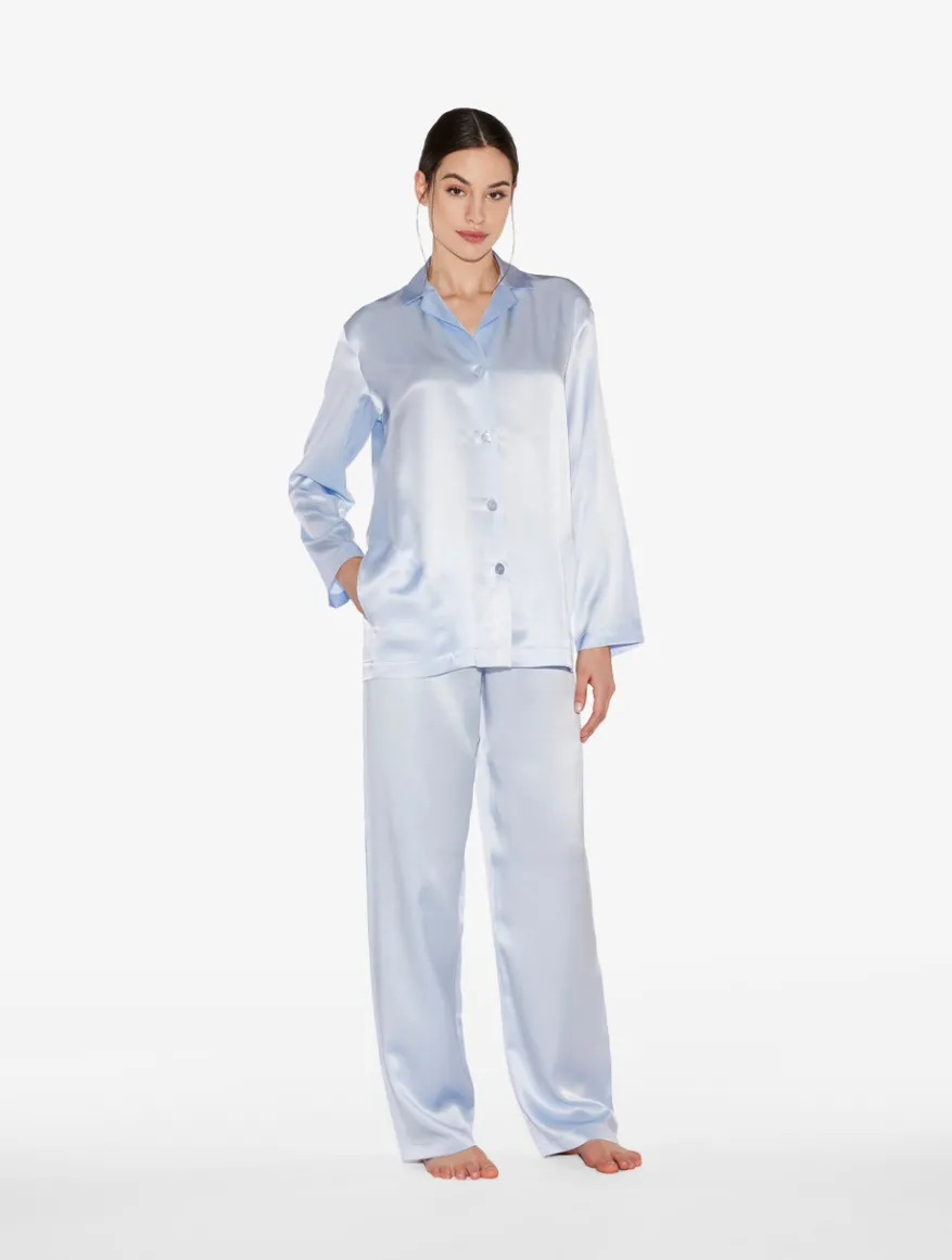 La Perla Pijama De Seda Azul Celeste