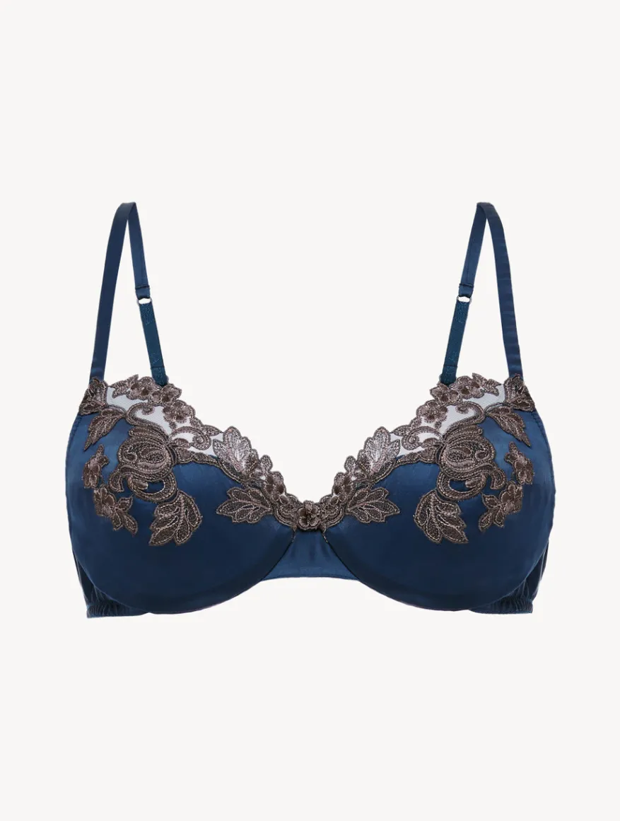 La Perla Sujetador Con Aros De Seda Azul Oscuro Con Frastaglio