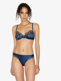 La Perla Sujetador Con Aros De Seda Azul Oscuro Con Frastaglio