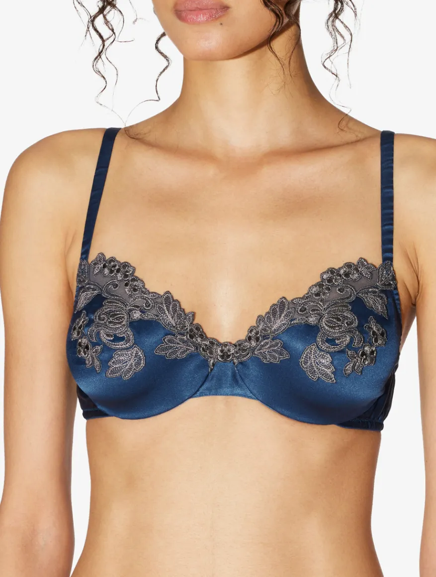 La Perla Sujetador Con Aros De Seda Azul Oscuro Con Frastaglio